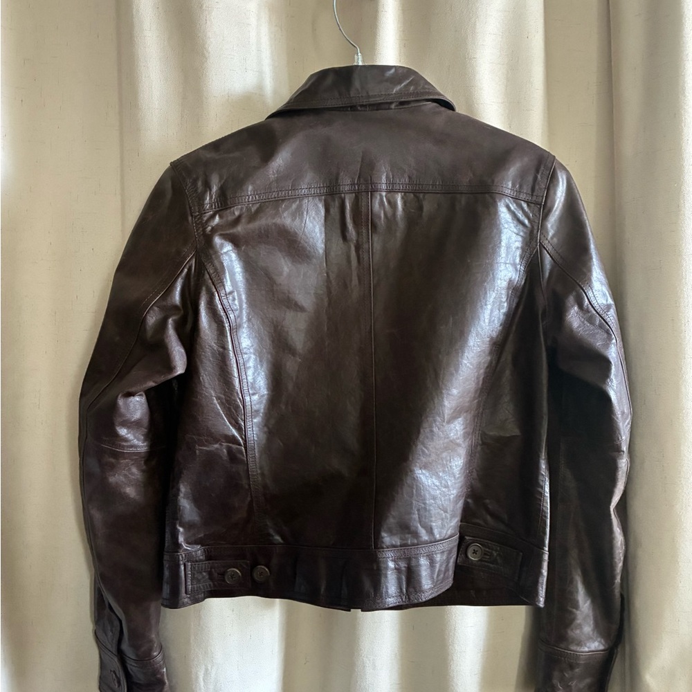 Women’s Brown Genuine Leather Jacket Medium Fitted Hip Length Zip Front Classic - Picture 2 of 7